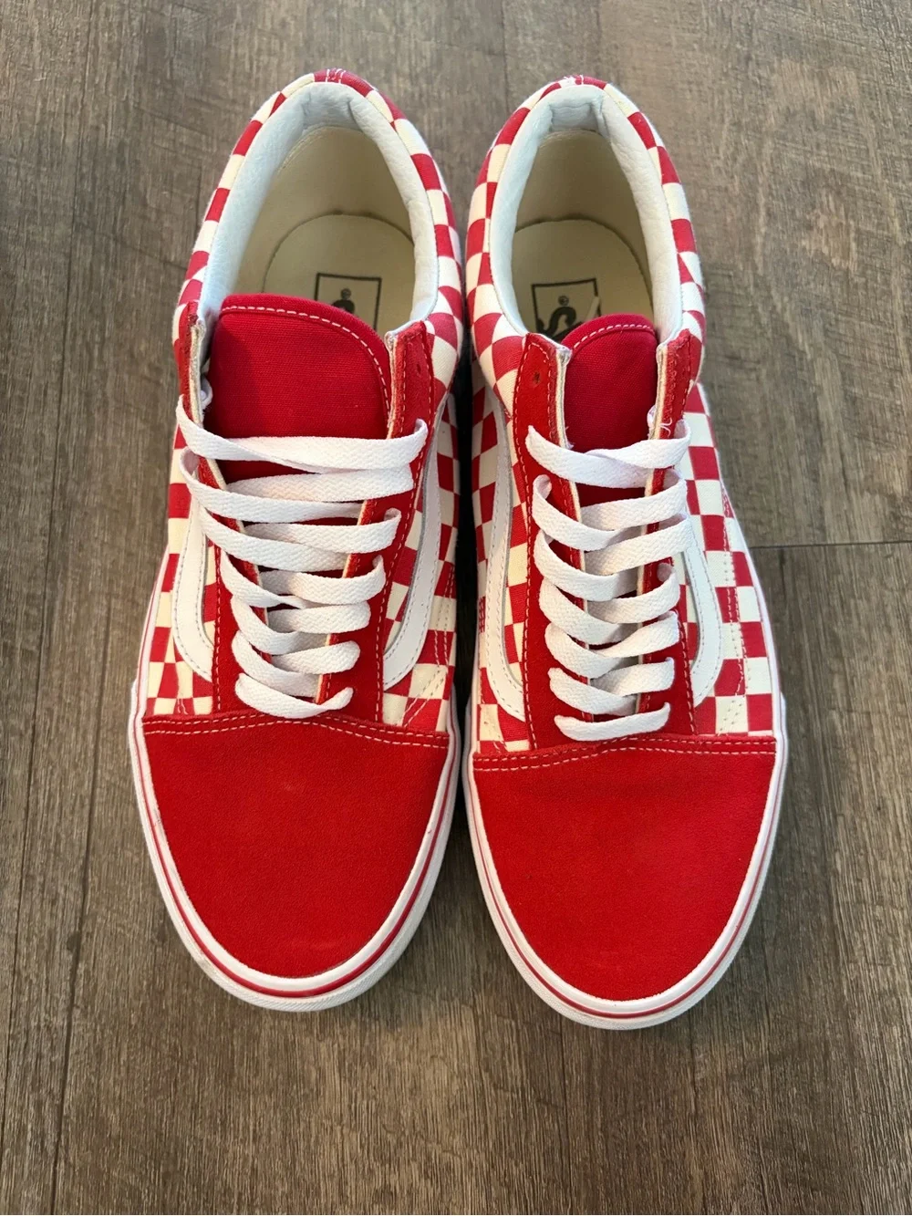 Vans Checkerboard Old Skool Sneakers in Red and White